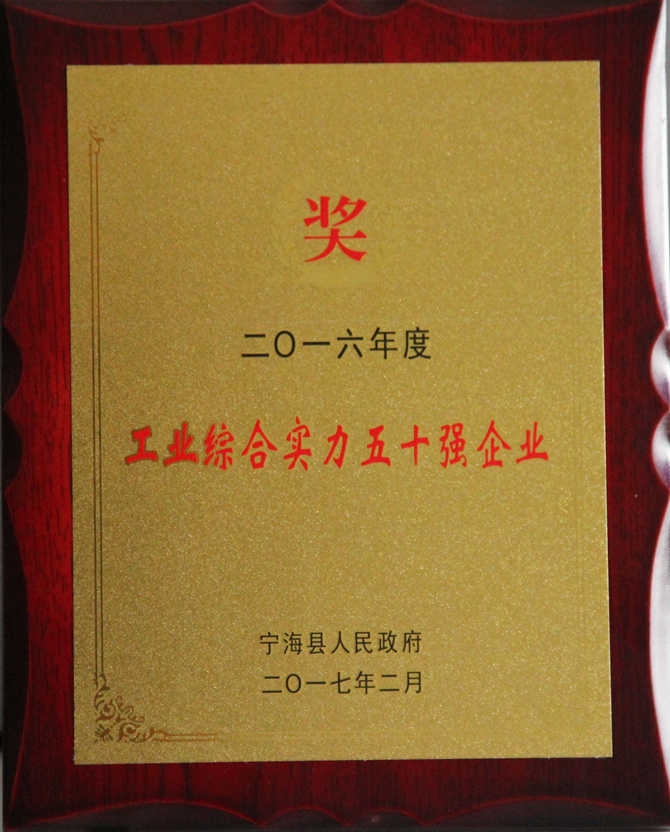 華寶公司榮獲“2016年度寧?？h工業綜合實力五十強”